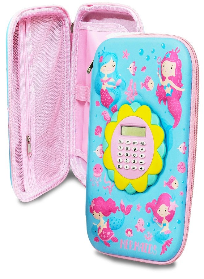 في جراسب مقلمة أدوات مكتبية للأطفال بتصميم حورية البحر من VGRASSP مع آلة حاسبة صغيرة - حقيبة ثلاثية الأبعاد بسحاب من مادة EVA مع جيوب تخزين متعددة - منظم أدوات مكتبية مدرسية ممتع - متعدد الألوان - Image 1